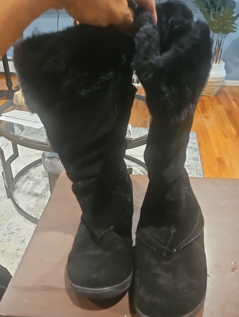 BareTraps Black Faux Fur Tall Heeled Boots